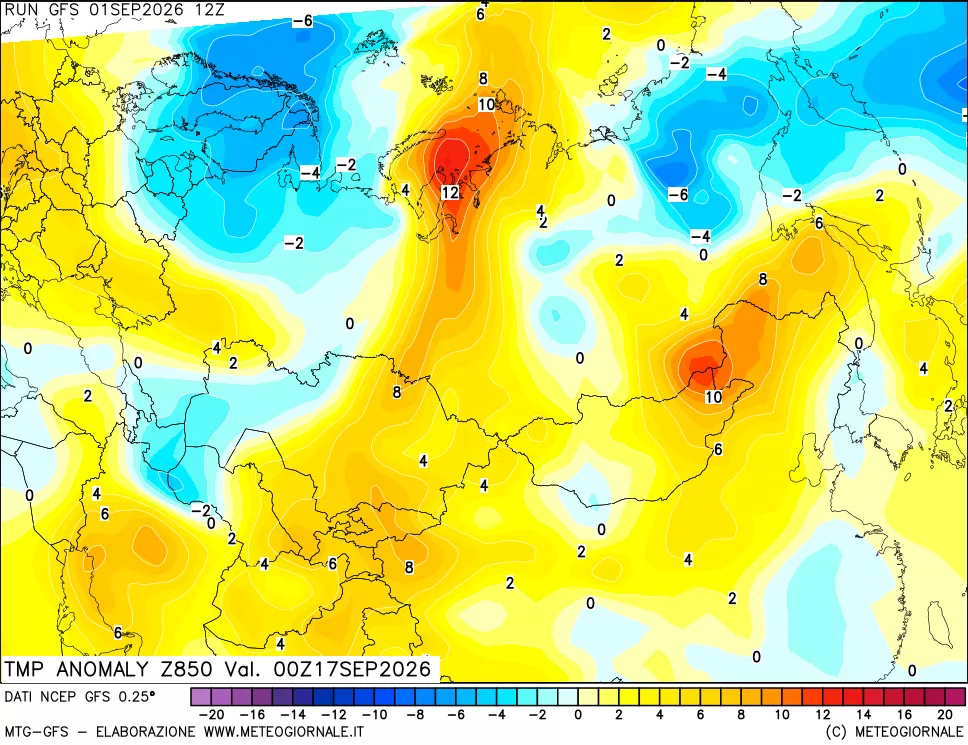 mappa 850 hPa Temp Anomaly vs Cli.No 1981-2010