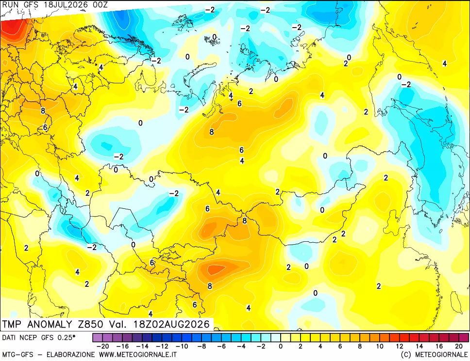 mappa 850 hPa Temp Anomaly vs Cli.No 1981-2010