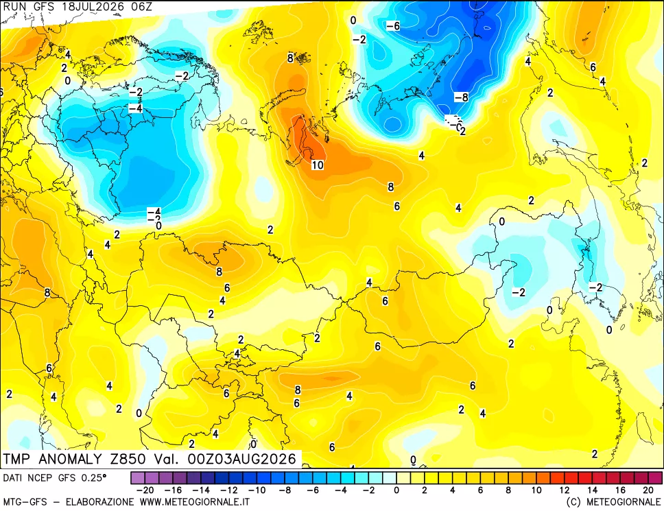mappa 850 hPa Temp Anomaly vs Cli.No 1981-2010