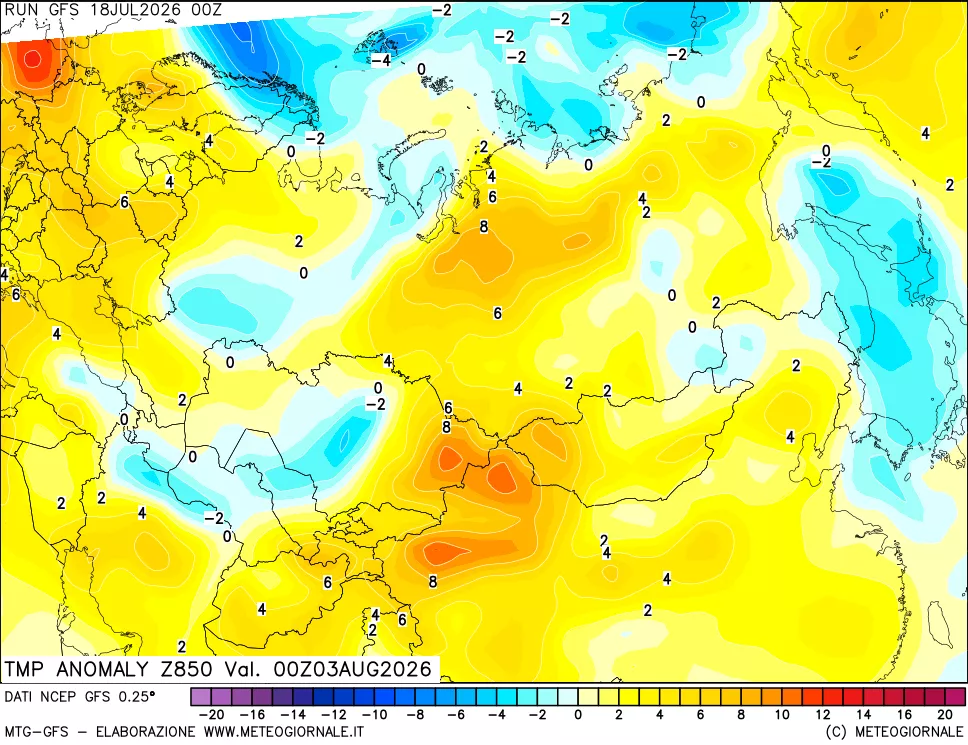 mappa 850 hPa Temp Anomaly vs Cli.No 1981-2010