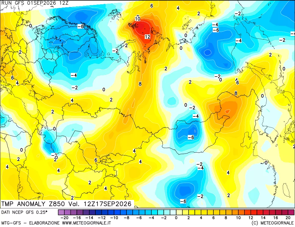mappa 850 hPa Temp Anomaly vs Cli.No 1981-2010