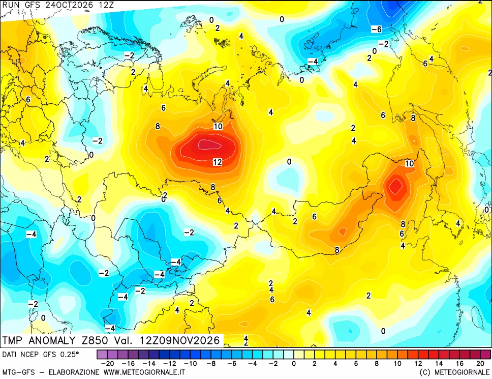 mappa 850 hPa Temp Anomaly vs Cli.No 1981-2010