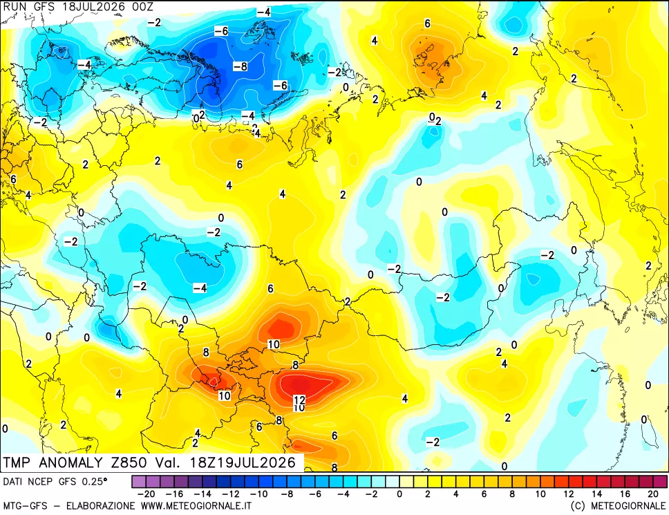 mappa 850 hPa Temp Anomaly vs Cli.No 1981-2010