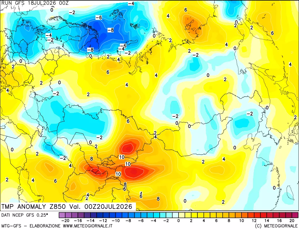 mappa 850 hPa Temp Anomaly vs Cli.No 1981-2010