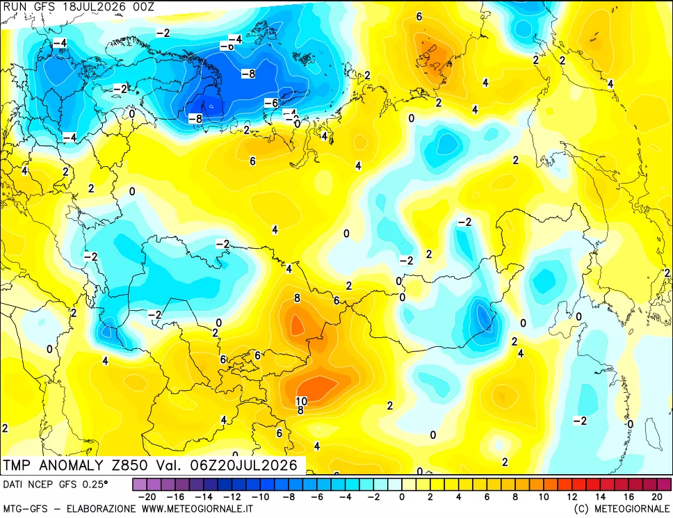 mappa 850 hPa Temp Anomaly vs Cli.No 1981-2010