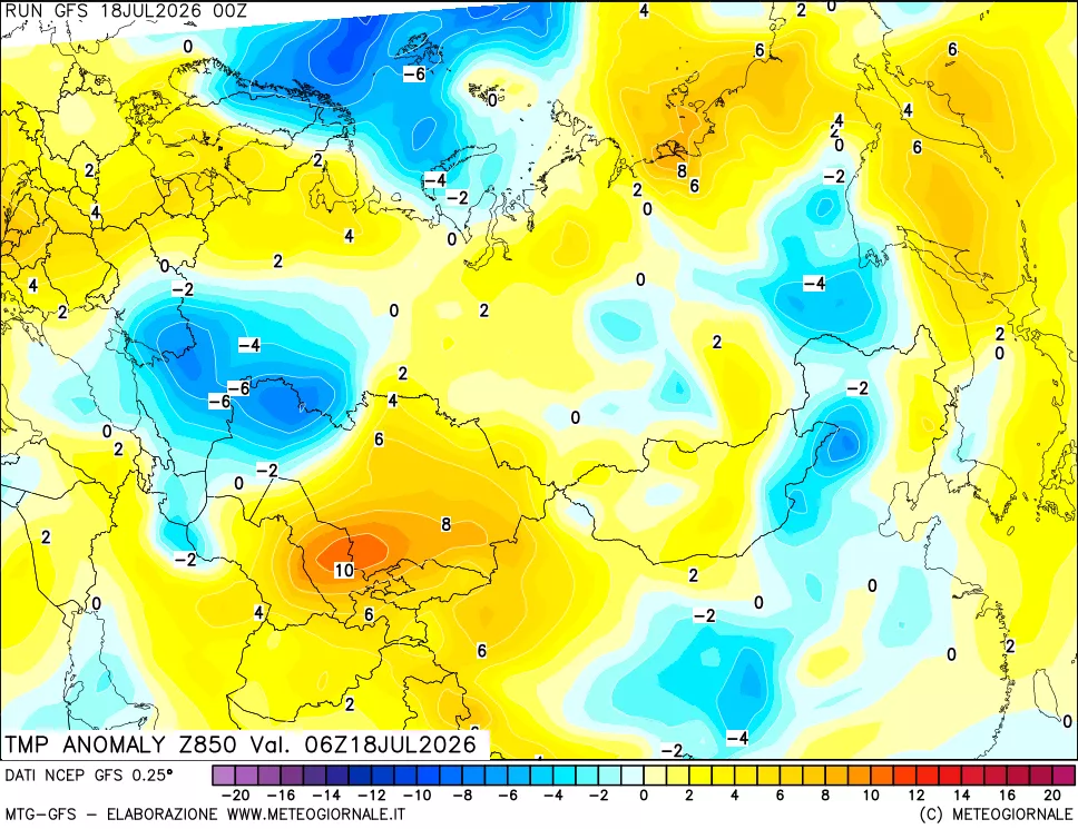 mappa 850 hPa Temp Anomaly vs Cli.No 1981-2010
