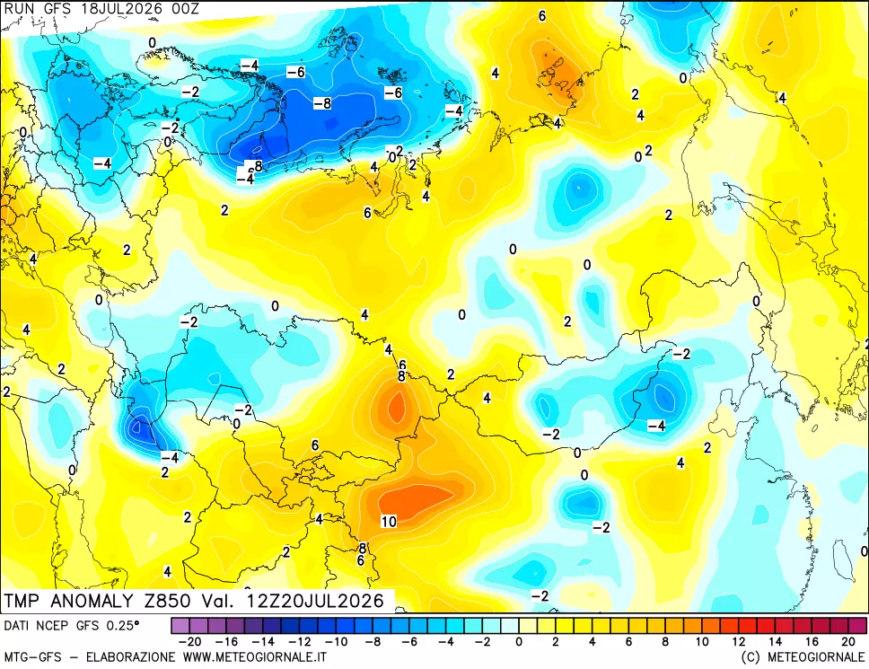 mappa 850 hPa Temp Anomaly vs Cli.No 1981-2010