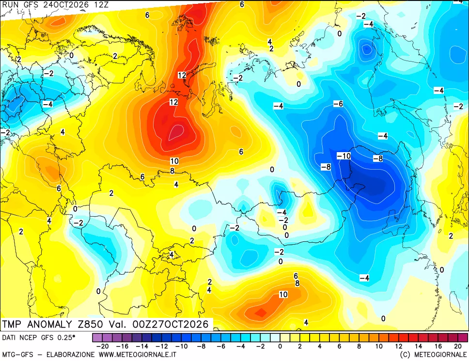 mappa 850 hPa Temp Anomaly vs Cli.No 1981-2010