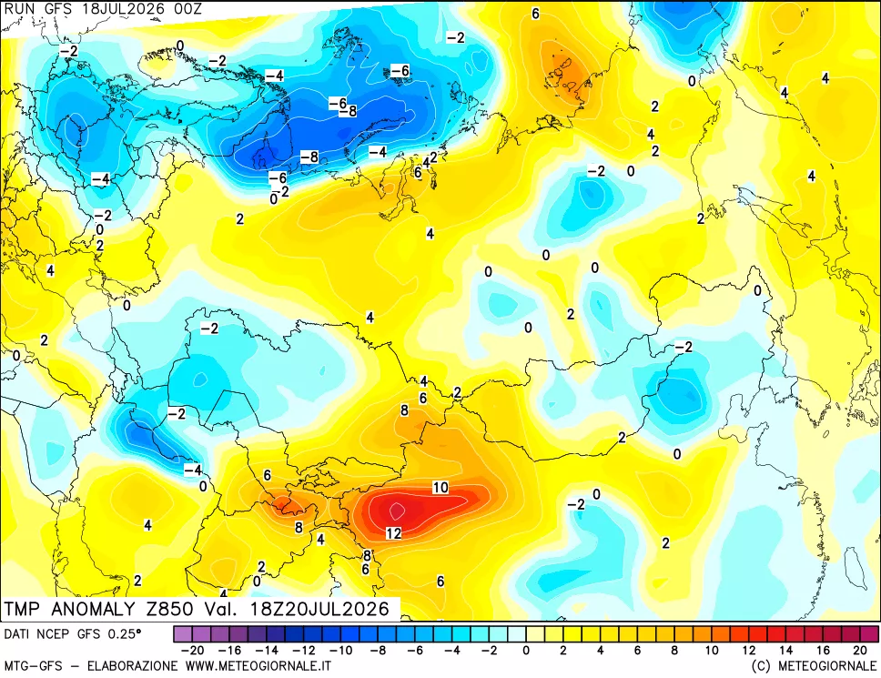 mappa 850 hPa Temp Anomaly vs Cli.No 1981-2010