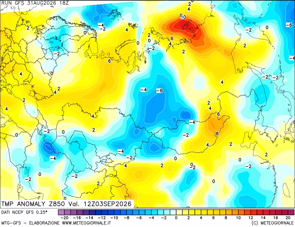 mappa 850 hPa Temp Anomaly vs Cli.No 1981-2010