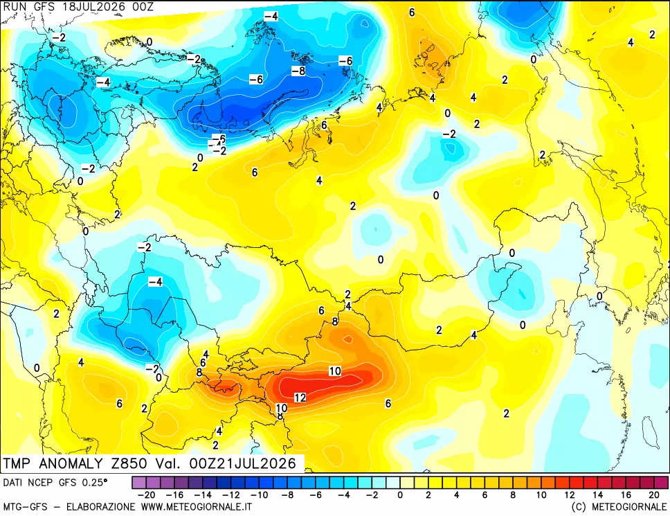 mappa 850 hPa Temp Anomaly vs Cli.No 1981-2010