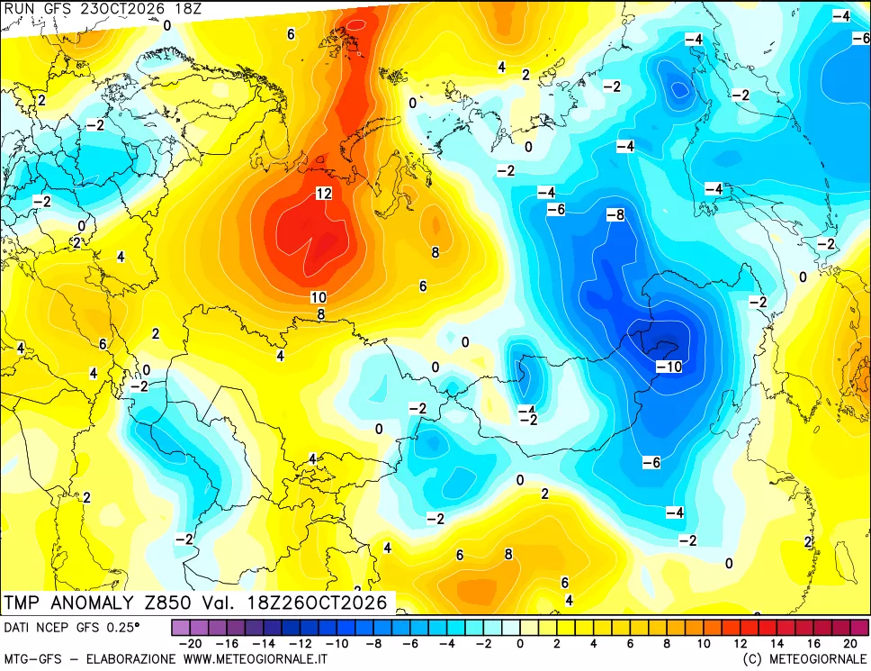 mappa 850 hPa Temp Anomaly vs Cli.No 1981-2010