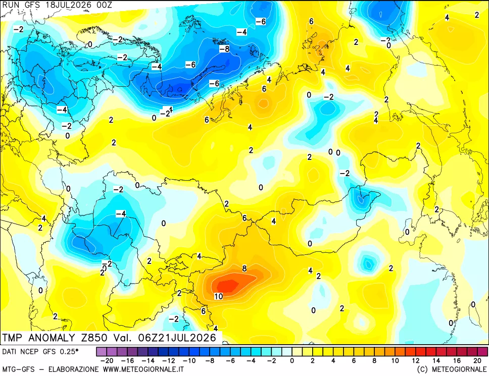 mappa 850 hPa Temp Anomaly vs Cli.No 1981-2010