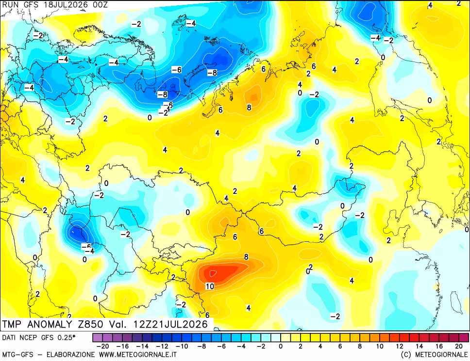 mappa 850 hPa Temp Anomaly vs Cli.No 1981-2010