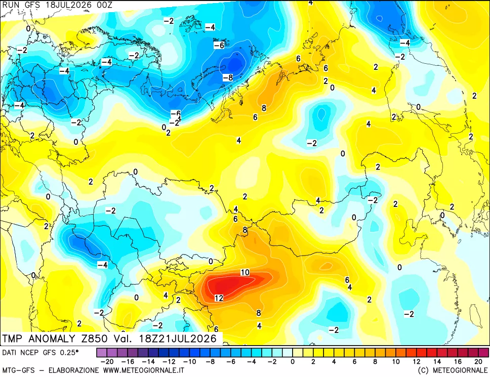 mappa 850 hPa Temp Anomaly vs Cli.No 1981-2010