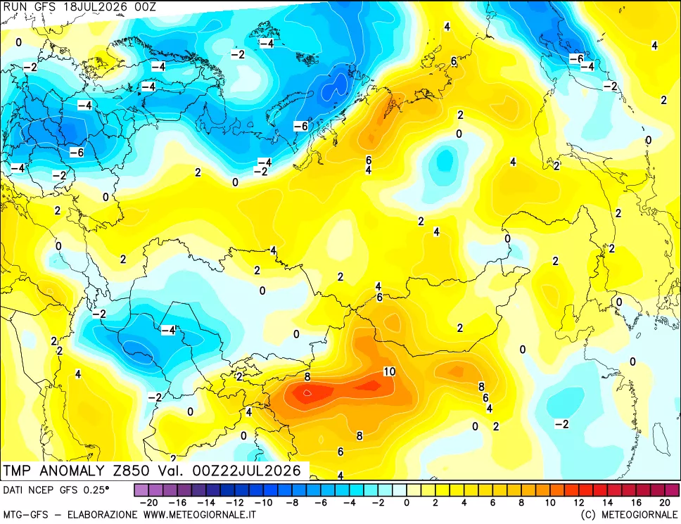 mappa 850 hPa Temp Anomaly vs Cli.No 1981-2010