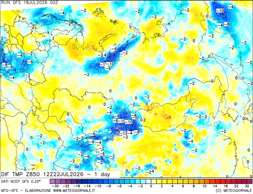 mappa 850 hPA Dif. Temp -24 ore