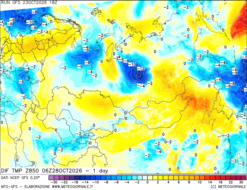 mappa 850 hPA Dif. Temp -24 ore