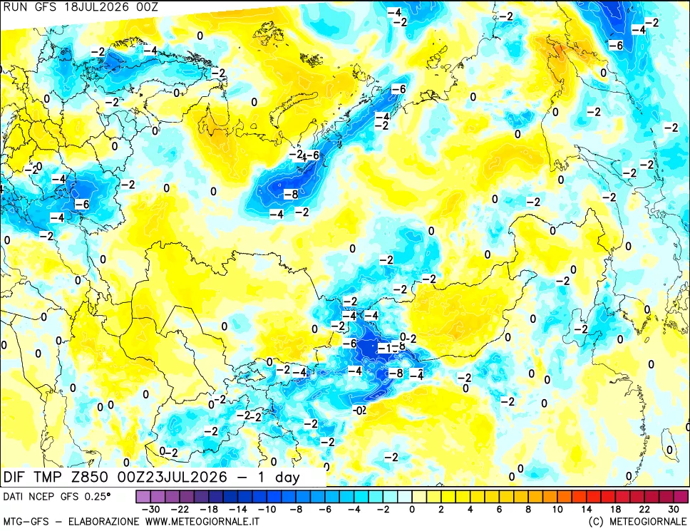 mappa 850 hPA Dif. Temp -24 ore