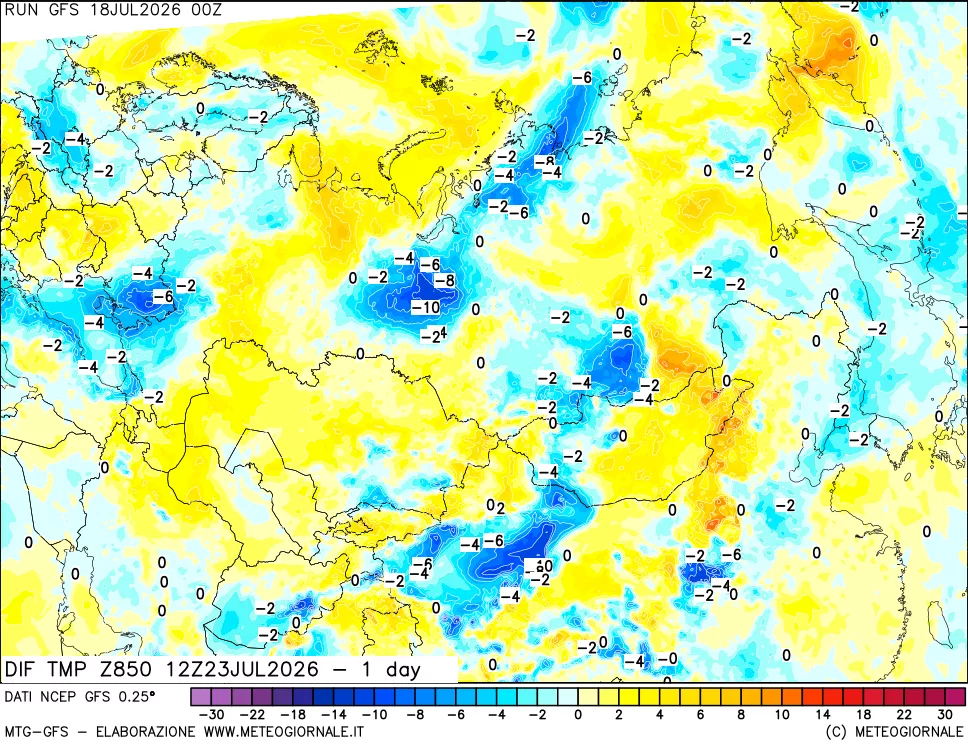 mappa 850 hPA Dif. Temp -24 ore