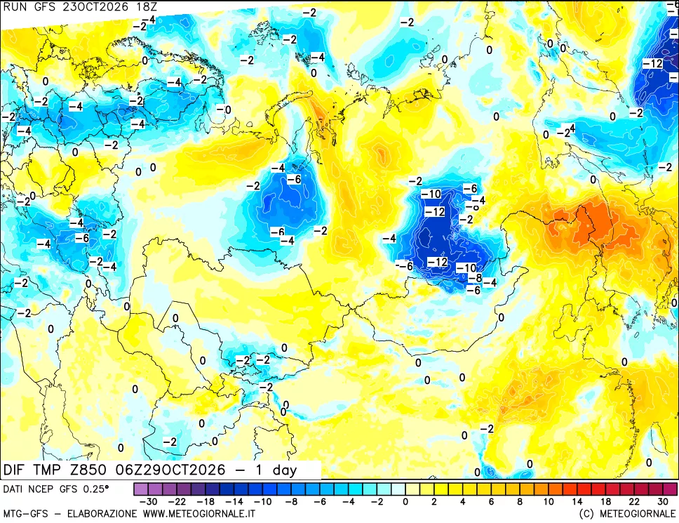 mappa 850 hPA Dif. Temp -24 ore