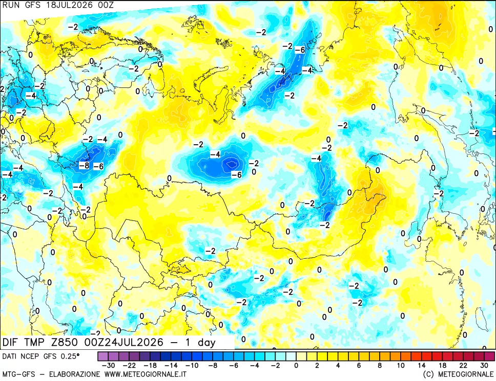 mappa 850 hPA Dif. Temp -24 ore