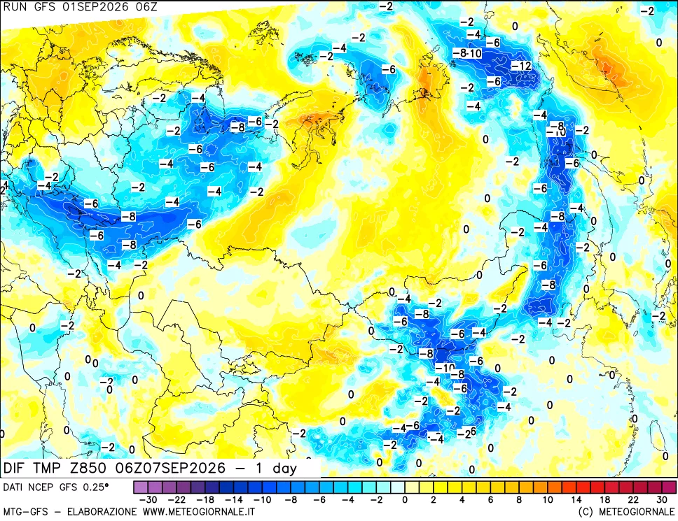 mappa 850 hPA Dif. Temp -24 ore
