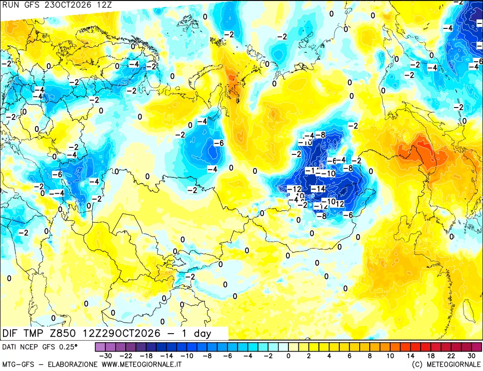 mappa 850 hPA Dif. Temp -24 ore