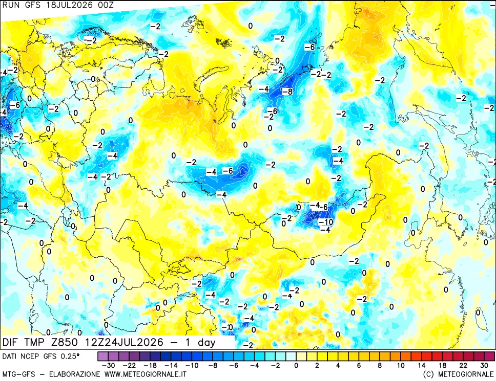 mappa 850 hPA Dif. Temp -24 ore