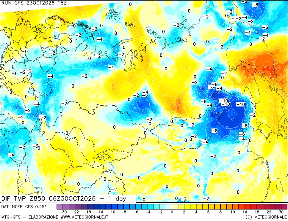 mappa 850 hPA Dif. Temp -24 ore