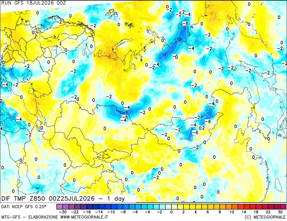 mappa 850 hPA Dif. Temp -24 ore