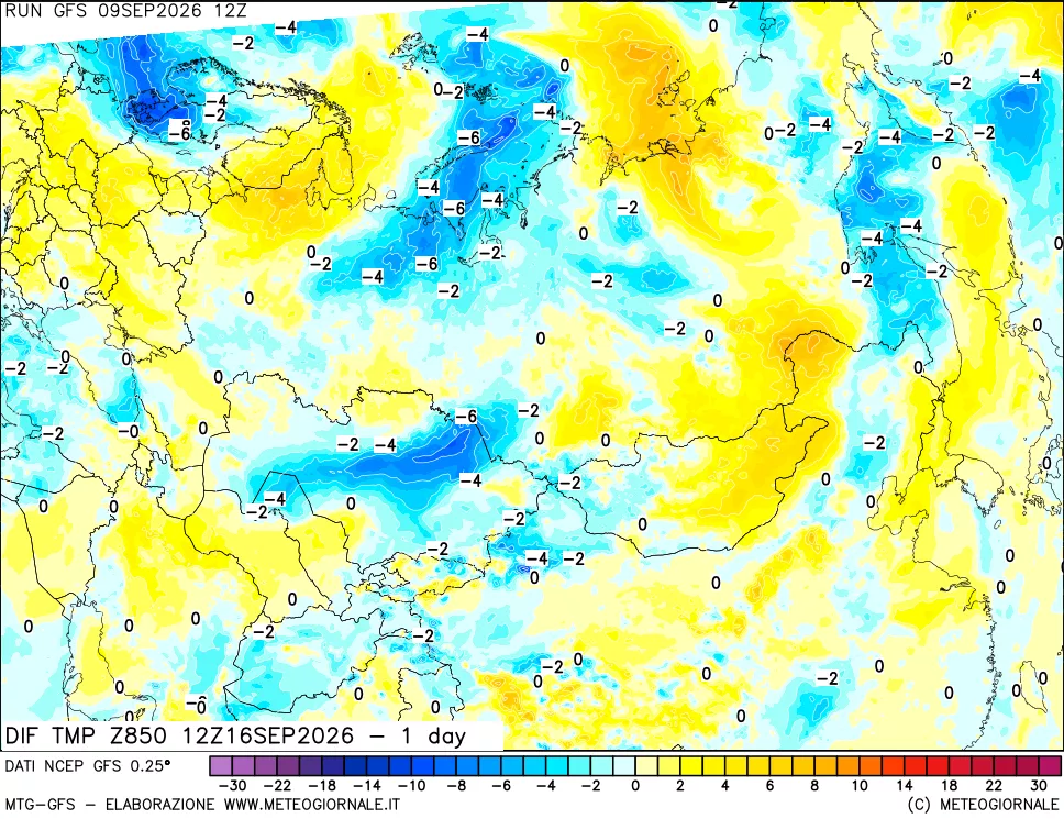 mappa 850 hPA Dif. Temp -24 ore