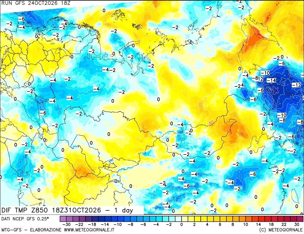 mappa 850 hPA Dif. Temp -24 ore