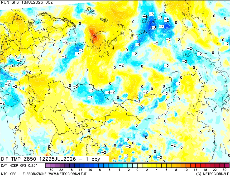 mappa 850 hPA Dif. Temp -24 ore