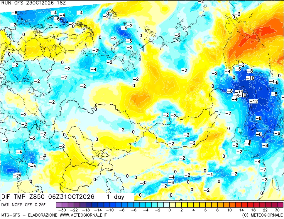 mappa 850 hPA Dif. Temp -24 ore