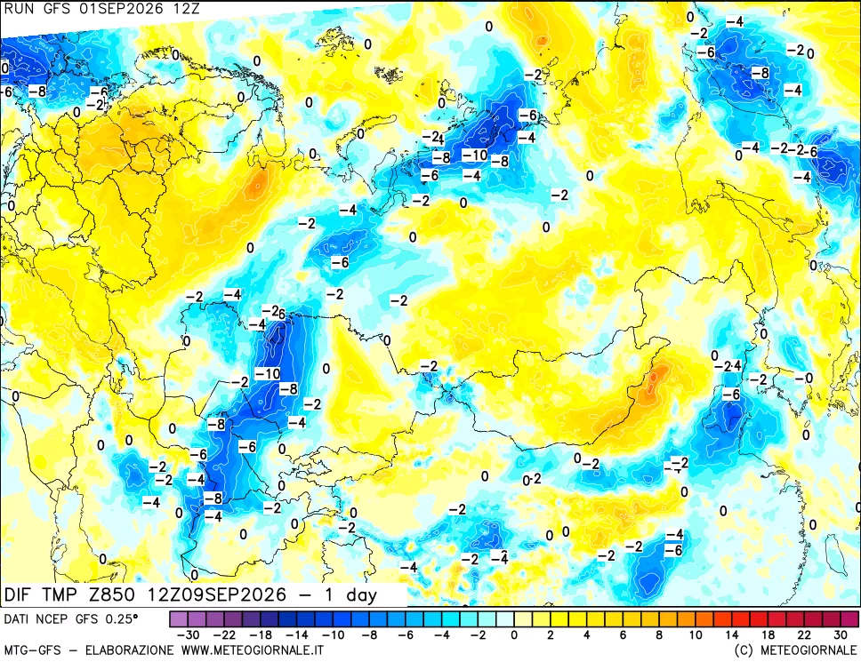 mappa 850 hPA Dif. Temp -24 ore