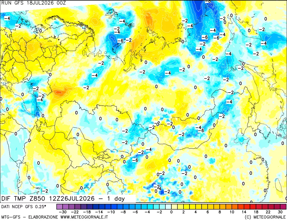 mappa 850 hPA Dif. Temp -24 ore