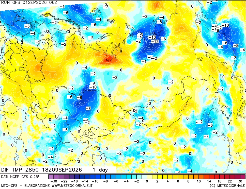 mappa 850 hPA Dif. Temp -24 ore