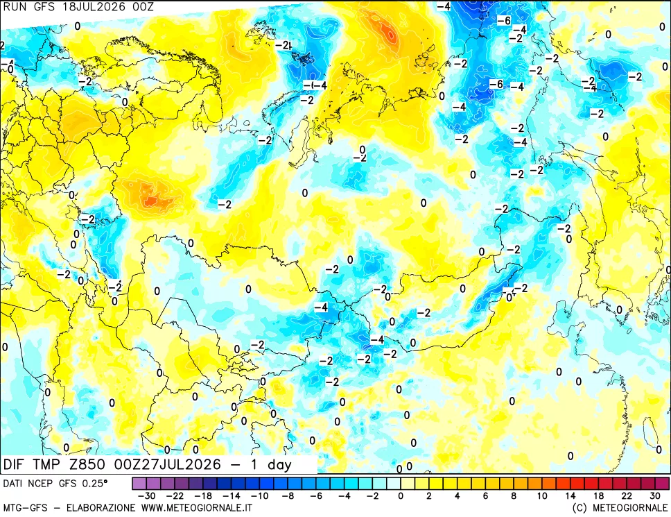 mappa 850 hPA Dif. Temp -24 ore