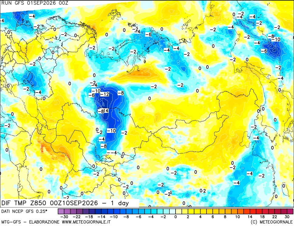 mappa 850 hPA Dif. Temp -24 ore