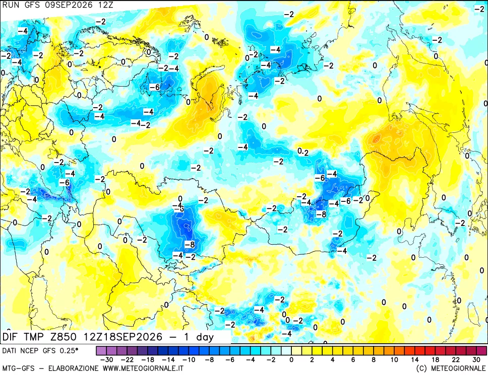 mappa 850 hPA Dif. Temp -24 ore