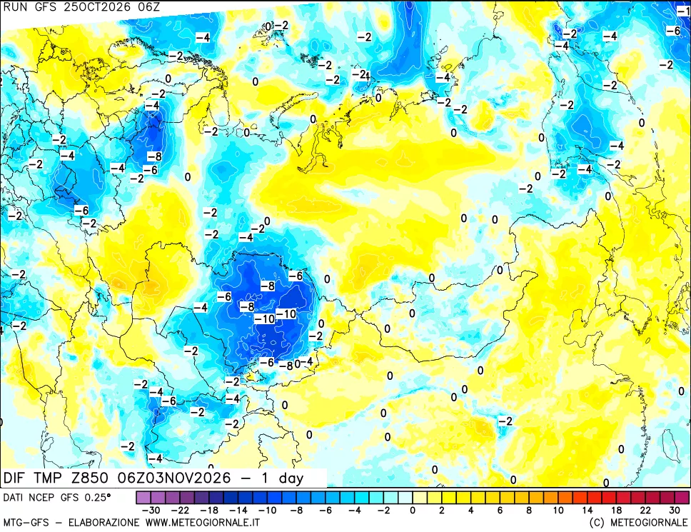 mappa 850 hPA Dif. Temp -24 ore