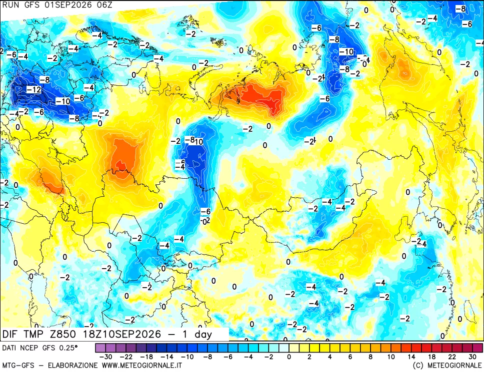 mappa 850 hPA Dif. Temp -24 ore