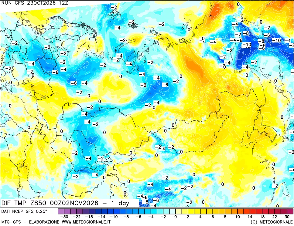 mappa 850 hPA Dif. Temp -24 ore