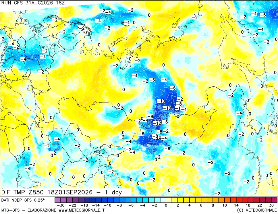 mappa 850 hPA Dif. Temp -24 ore
