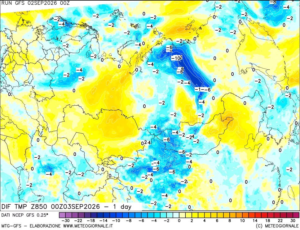 mappa 850 hPA Dif. Temp -24 ore