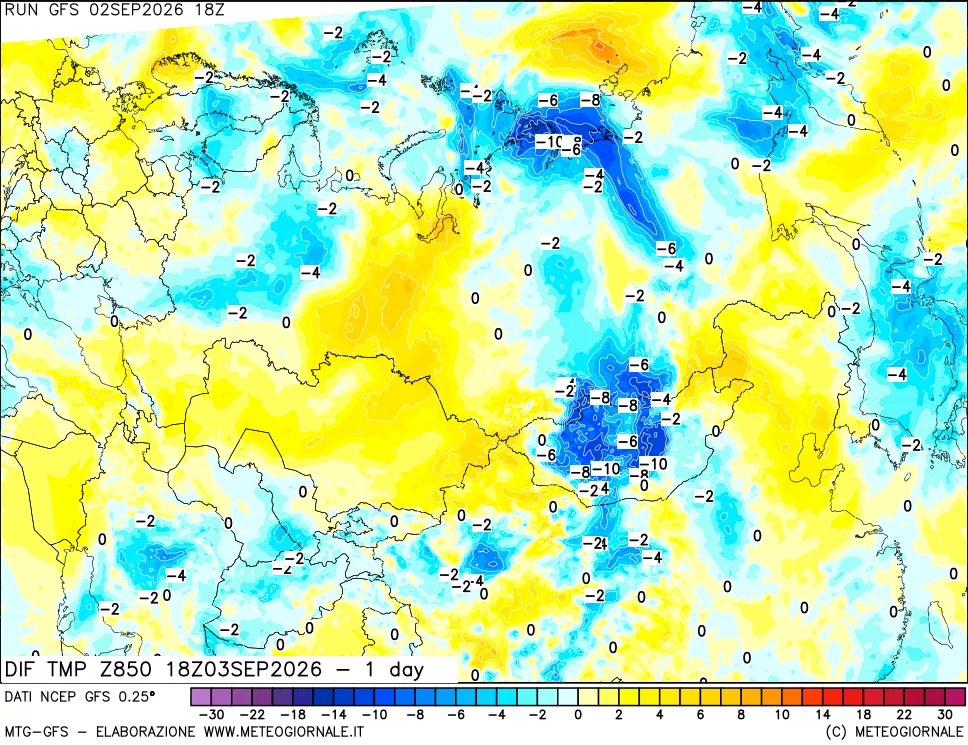 mappa 850 hPA Dif. Temp -24 ore