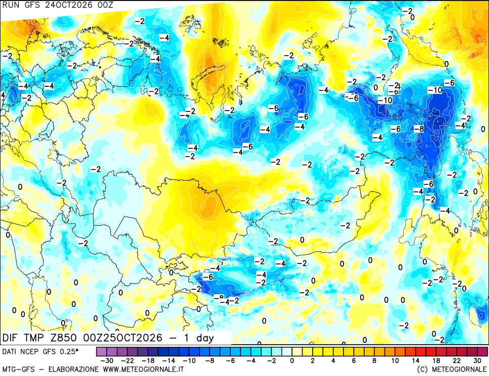 mappa 850 hPA Dif. Temp -24 ore