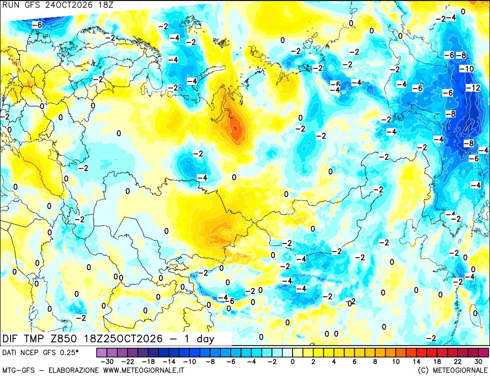 mappa 850 hPA Dif. Temp -24 ore