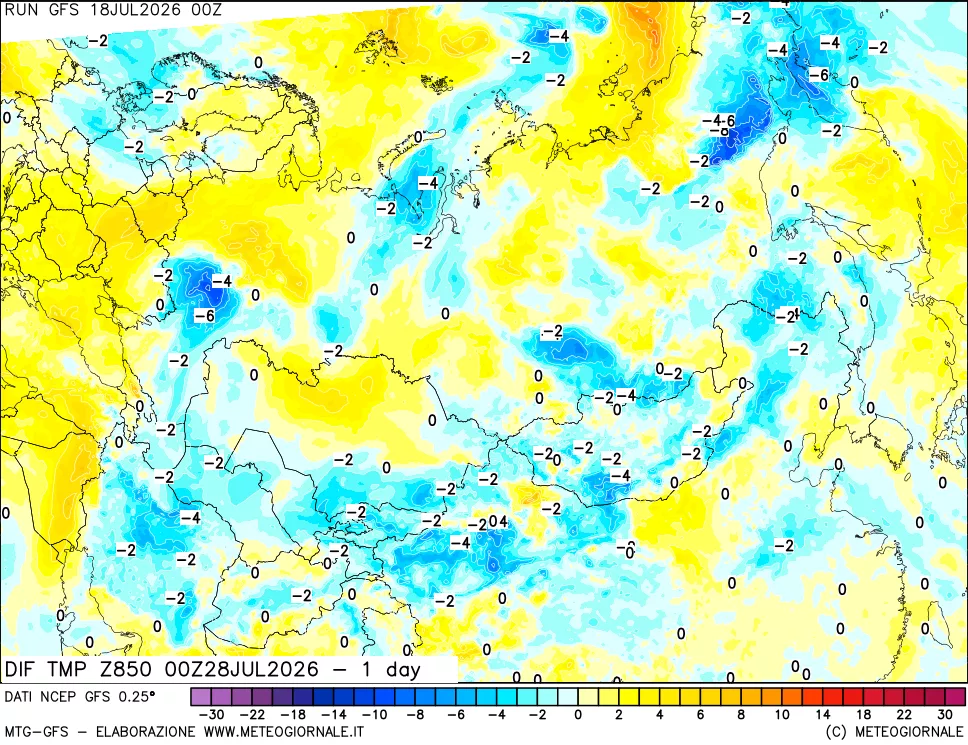 mappa 850 hPA Dif. Temp -24 ore